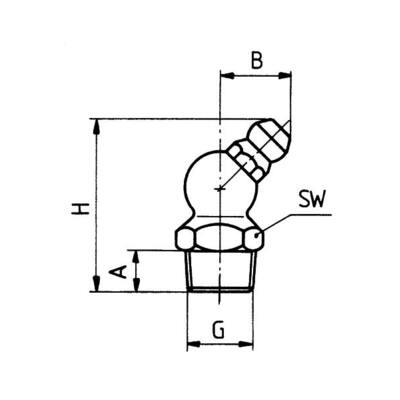 Hydraulik Schmiernippel H2 1/8" NPT, SW 11, DIN 71412, Form B - 45°, Stahl verzinkt