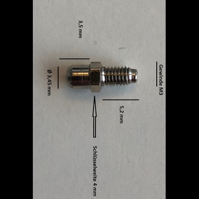 Kugel Schmiernippel, K1 M3 x 0,5, SW 4, DIN 3402, Form A, Messing vernickelt