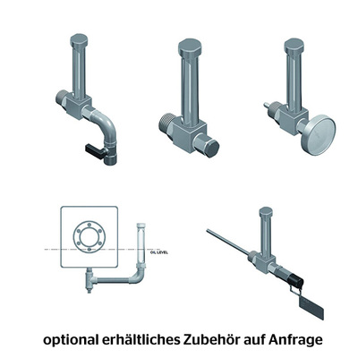 Ölstandsanzeiger in gerader Form, aus Edelstahl - Staub- und Tropfwassergeschützte Belüftung gemäß IP34 - Sichtrohr aus Naturglas - Säurebeständig und seewasserfest - Temperaturbestä
